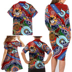 Personalised Dragons NAIDOC Week 2024 Family Matching Long Sleeve Bodycon Dress and Hawaiian Shirt Australia Aboriginal Dot Painting