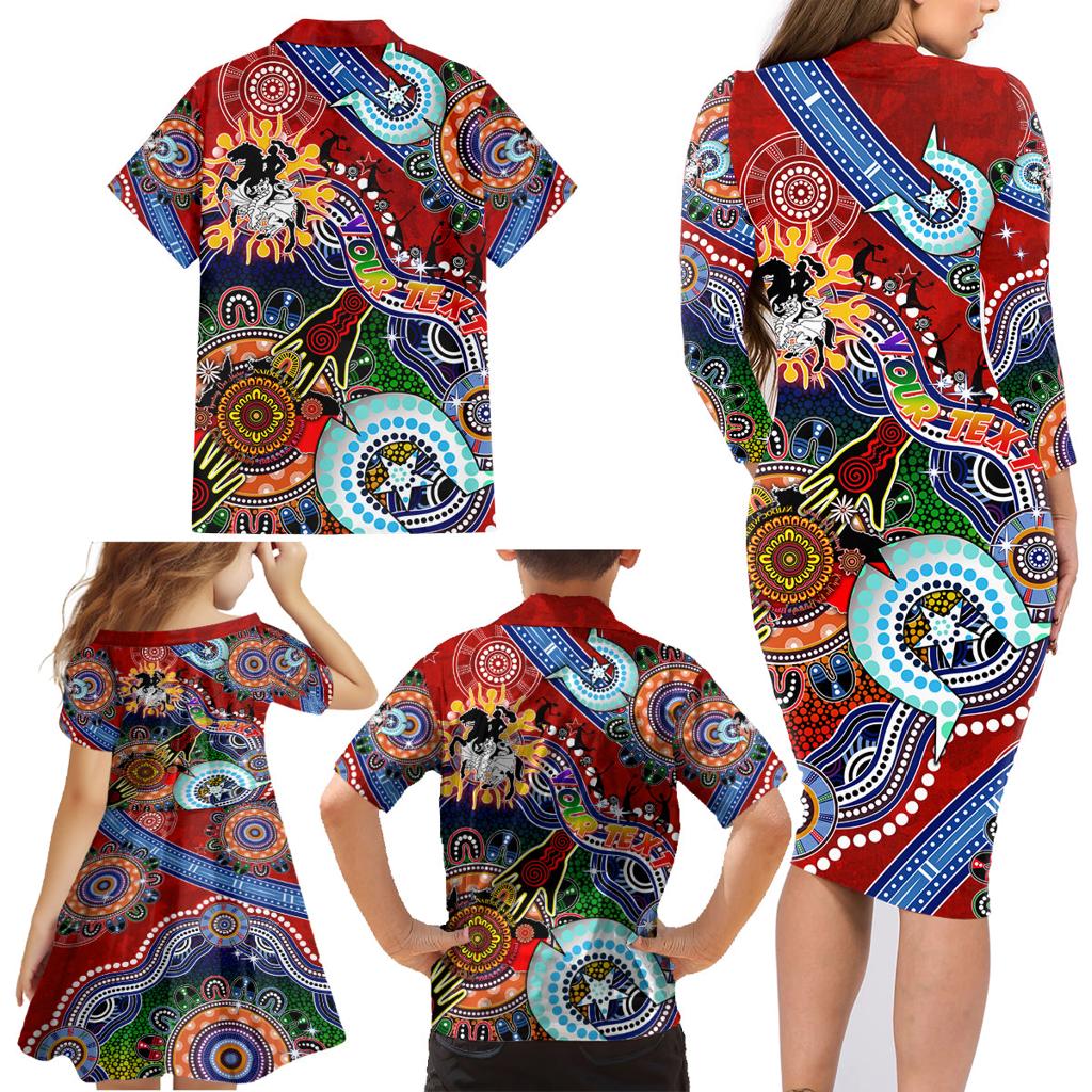 Personalised Dragons NAIDOC Week 2024 Family Matching Long Sleeve Bodycon Dress and Hawaiian Shirt Australia Aboriginal Dot Painting