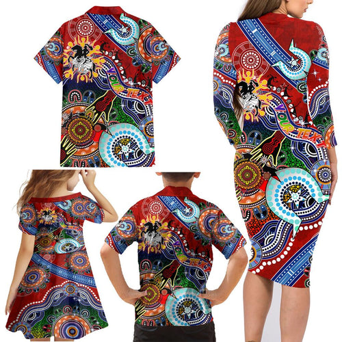 Personalised Dragons NAIDOC Week 2024 Family Matching Long Sleeve Bodycon Dress and Hawaiian Shirt Australia Aboriginal Dot Painting