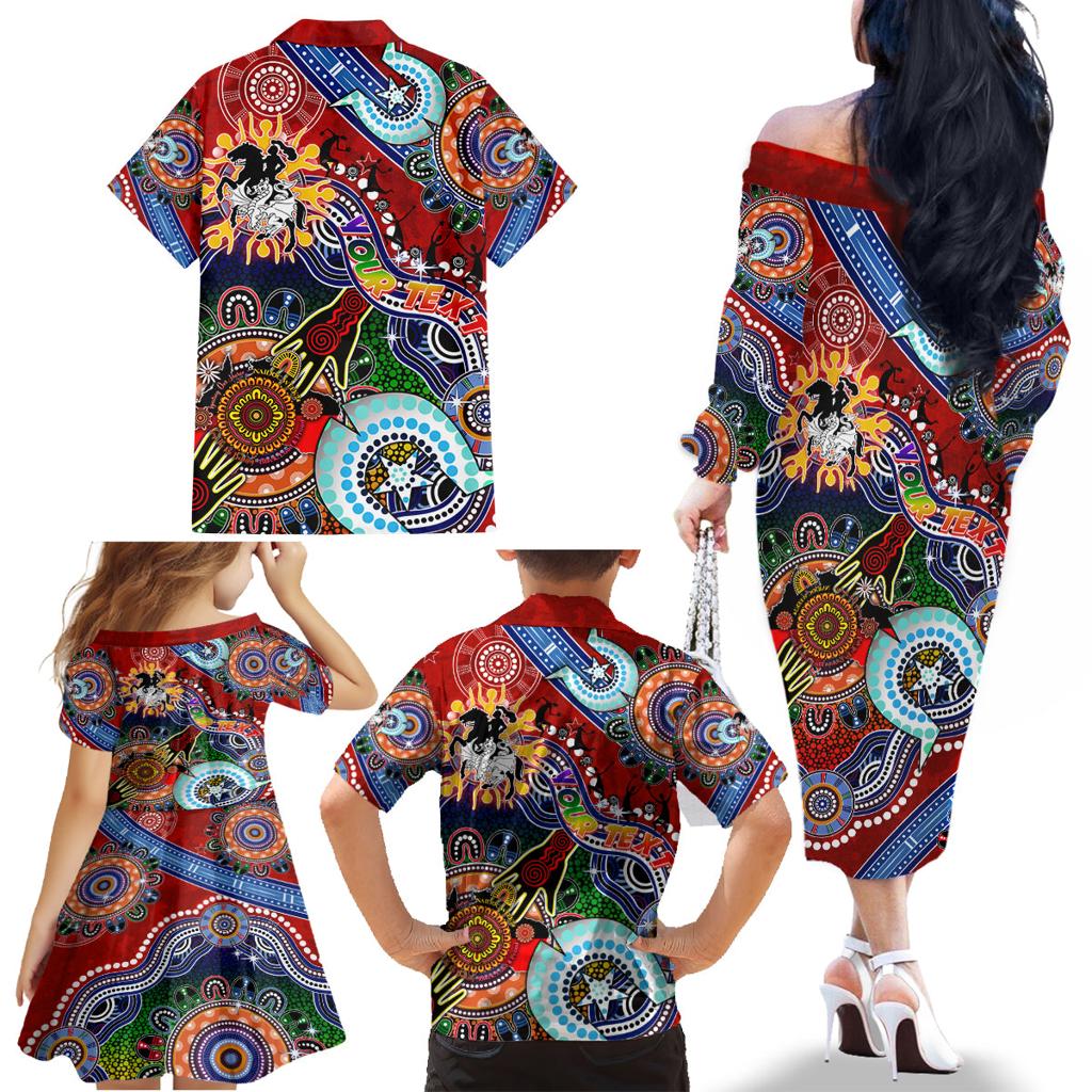 Personalised Dragons NAIDOC Week 2024 Family Matching Off The Shoulder Long Sleeve Dress and Hawaiian Shirt Australia Aboriginal Dot Painting