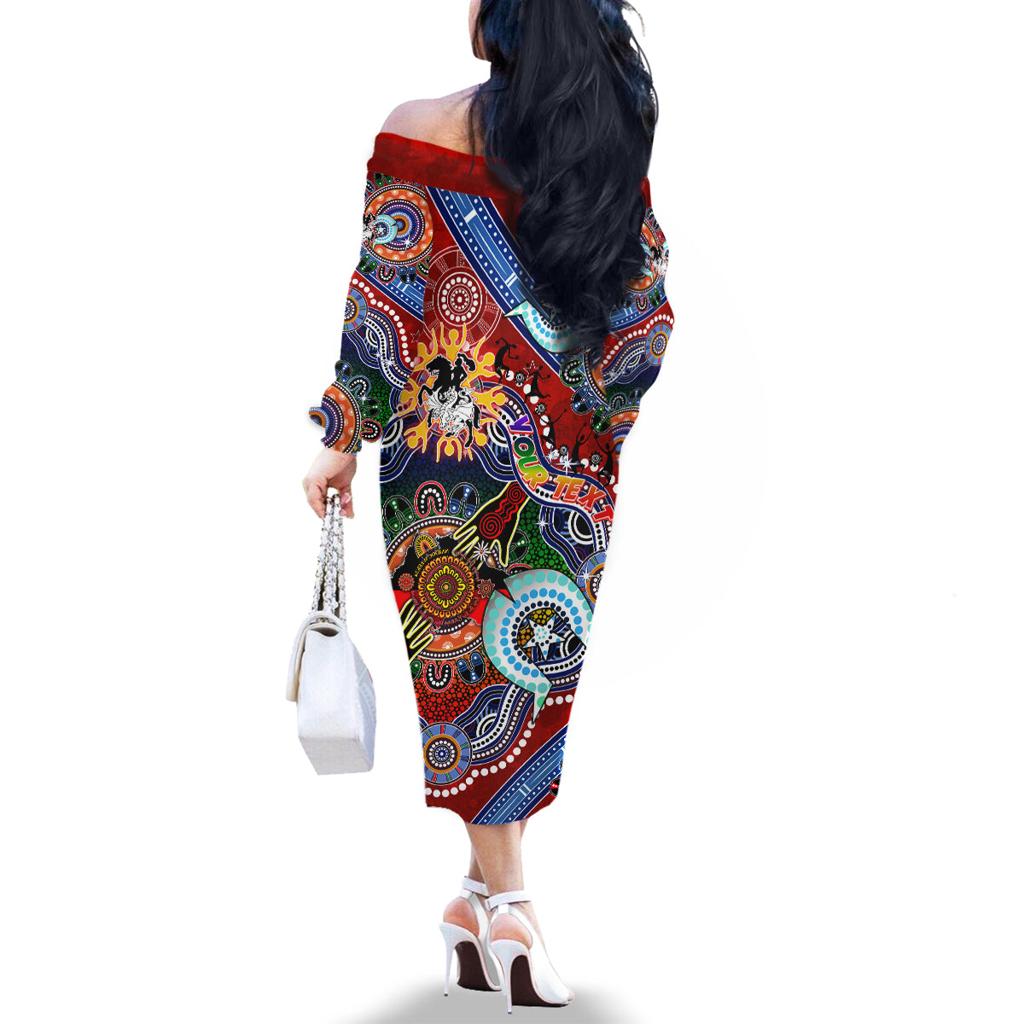 Personalised Dragons NAIDOC Week 2024 Family Matching Off The Shoulder Long Sleeve Dress and Hawaiian Shirt Australia Aboriginal Dot Painting
