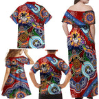 Personalised Dragons NAIDOC Week 2024 Family Matching Off Shoulder Maxi Dress and Hawaiian Shirt Australia Aboriginal Dot Painting