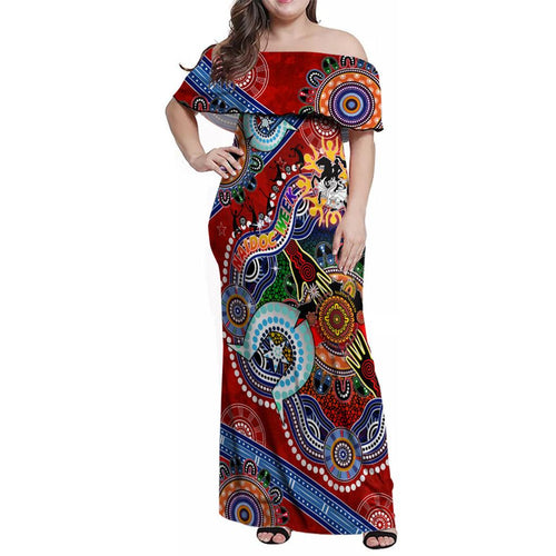 Personalised Dragons NAIDOC Week 2024 Family Matching Off Shoulder Maxi Dress and Hawaiian Shirt Australia Aboriginal Dot Painting