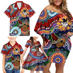 Personalised Dragons NAIDOC Week 2024 Family Matching Off Shoulder Short Dress and Hawaiian Shirt Australia Aboriginal Dot Painting