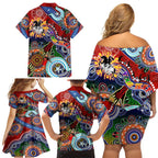 Personalised Dragons NAIDOC Week 2024 Family Matching Off Shoulder Short Dress and Hawaiian Shirt Australia Aboriginal Dot Painting