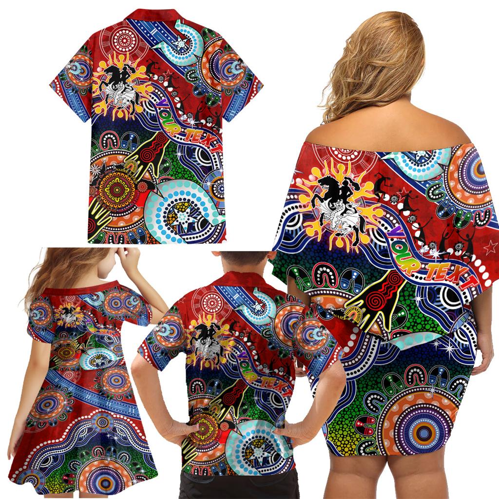 Personalised Dragons NAIDOC Week 2024 Family Matching Off Shoulder Short Dress and Hawaiian Shirt Australia Aboriginal Dot Painting
