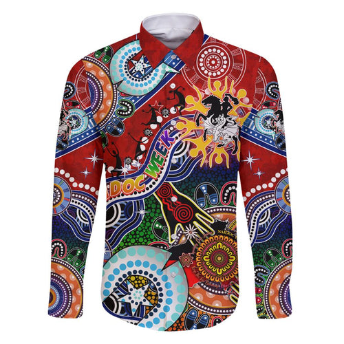 Personalised Dragons NAIDOC Week 2024 Family Matching Off Shoulder Short Dress and Hawaiian Shirt Australia Aboriginal Dot Painting