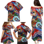 Personalised Dragons NAIDOC Week 2024 Family Matching Puletasi and Hawaiian Shirt Australia Aboriginal Dot Painting