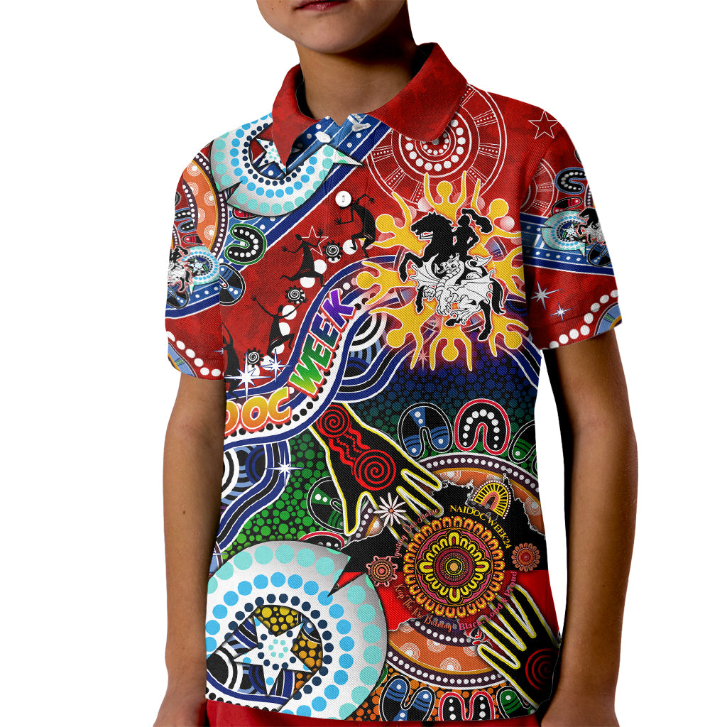 Personalised Dragons NAIDOC Week 2024 Kid Polo Shirt Australia Aboriginal Dot Painting