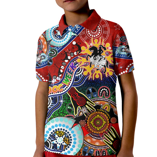 Personalised Dragons NAIDOC Week 2024 Kid Polo Shirt Australia Aboriginal Dot Painting