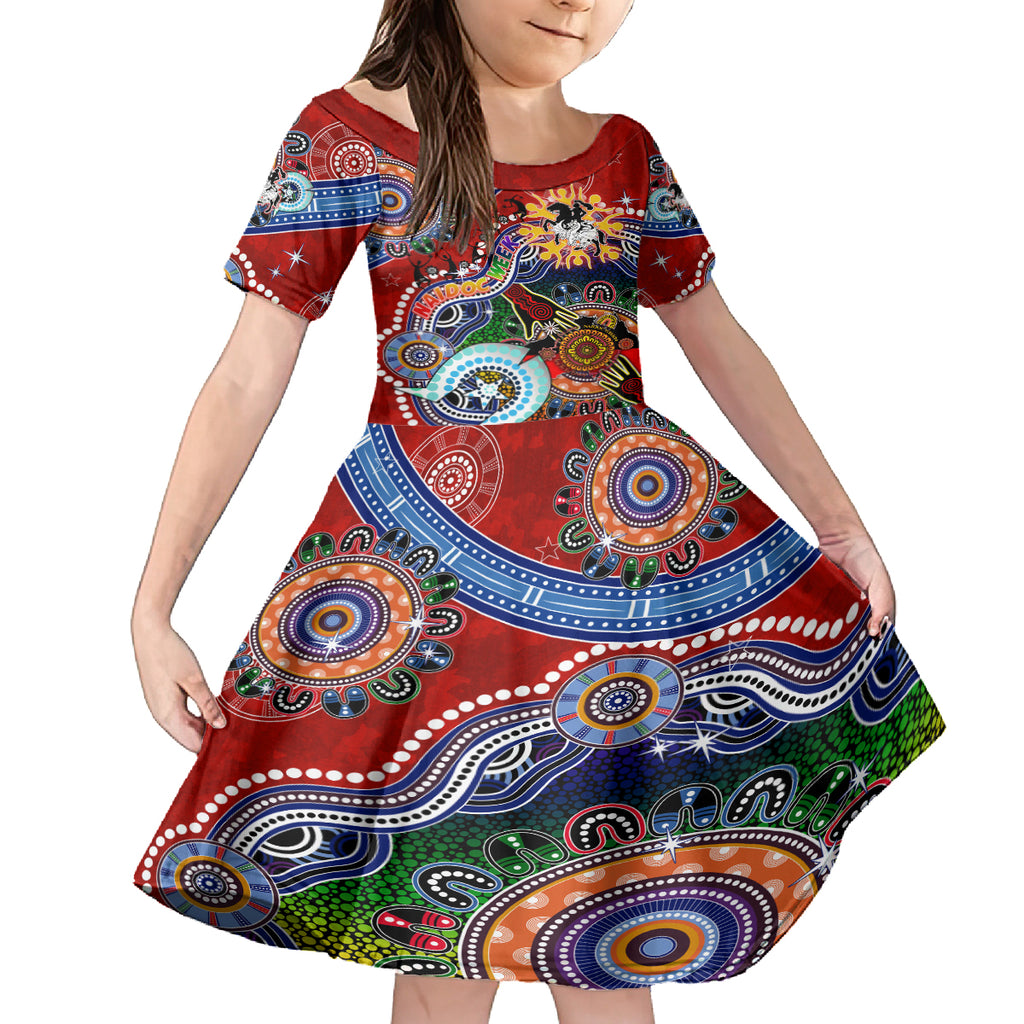 Personalised Dragons NAIDOC Week 2024 Kid Short Sleeve Dress Australia Aboriginal Dot Painting