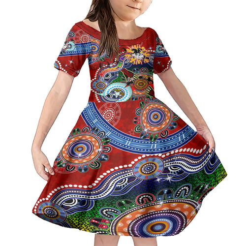 Personalised Dragons NAIDOC Week 2024 Kid Short Sleeve Dress Australia Aboriginal Dot Painting