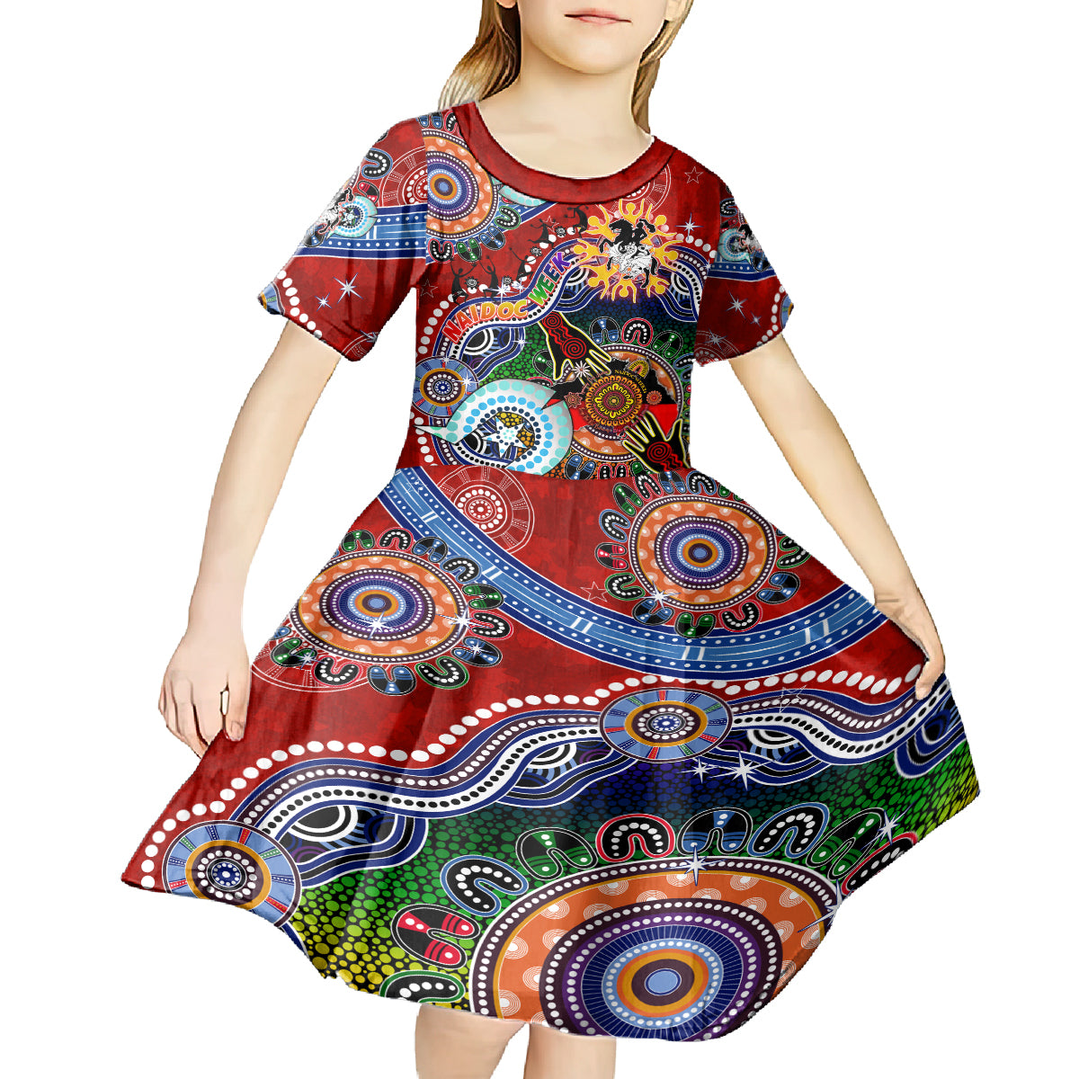 Personalised Dragons NAIDOC Week 2024 Kid Short Sleeve Dress Australia Aboriginal Dot Painting
