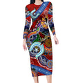 Personalised Dragons NAIDOC Week 2024 Long Sleeve Bodycon Dress Australia Aboriginal Dot Painting