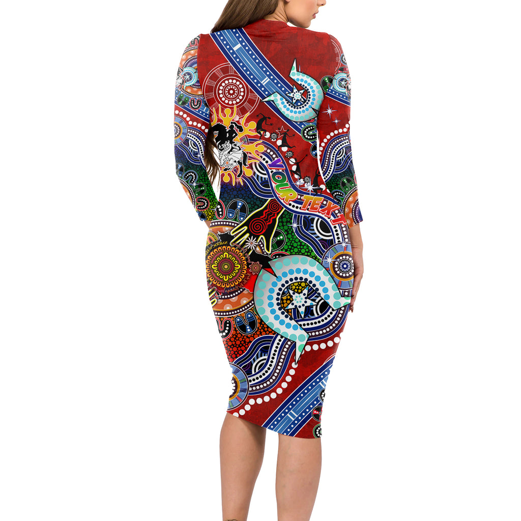 Personalised Dragons NAIDOC Week 2024 Long Sleeve Bodycon Dress Australia Aboriginal Dot Painting