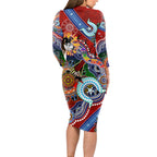 Personalised Dragons NAIDOC Week 2024 Long Sleeve Bodycon Dress Australia Aboriginal Dot Painting