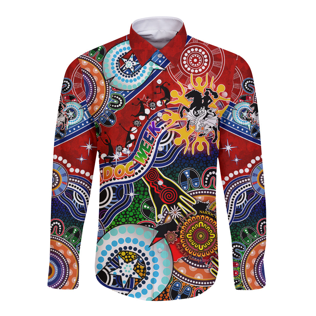 Personalised Dragons NAIDOC Week 2024 Long Sleeve Button Shirt Australia Aboriginal Dot Painting