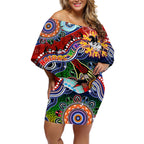 Personalised Dragons NAIDOC Week 2024 Off Shoulder Short Dress Australia Aboriginal Dot Painting