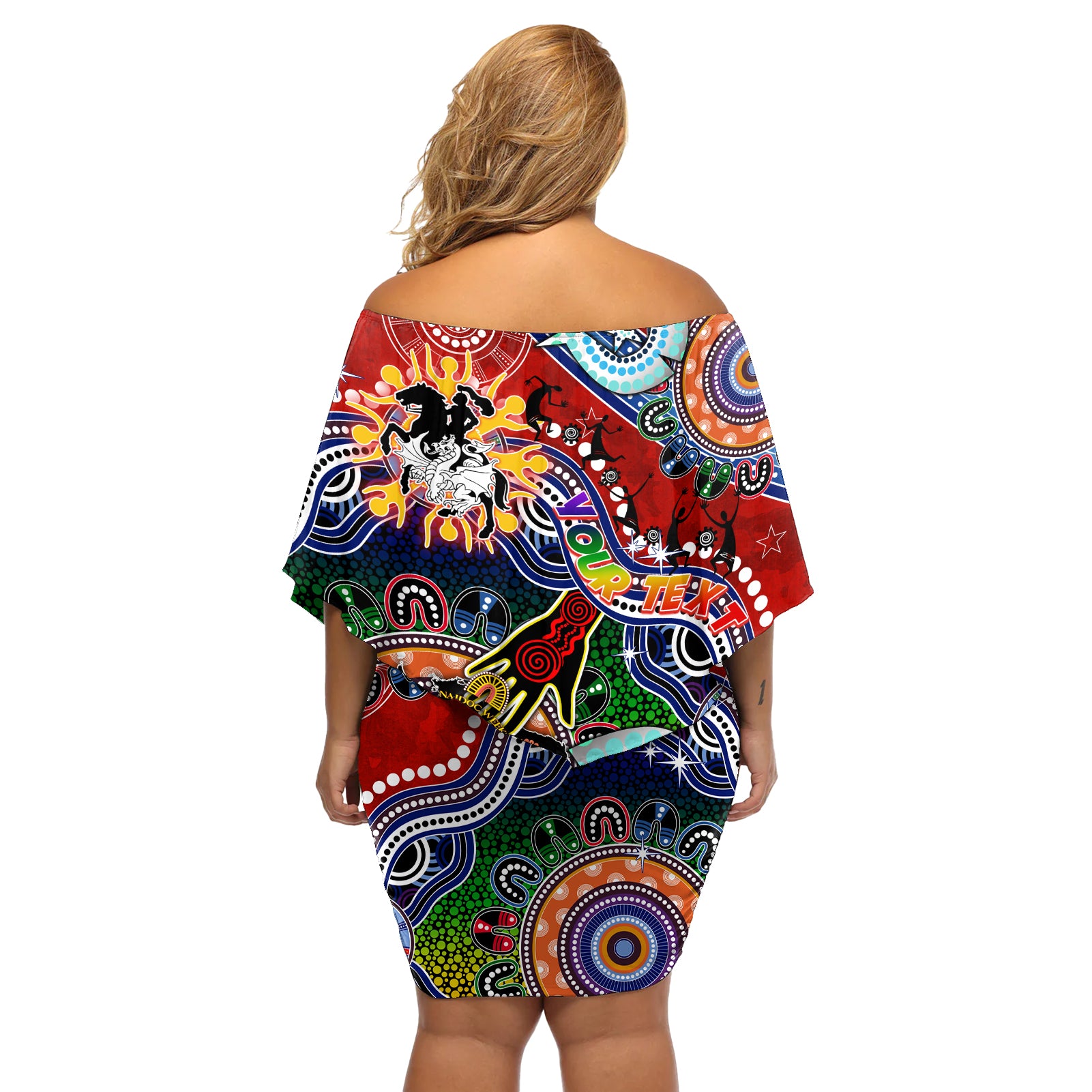 Personalised Dragons NAIDOC Week 2024 Off Shoulder Short Dress Australia Aboriginal Dot Painting