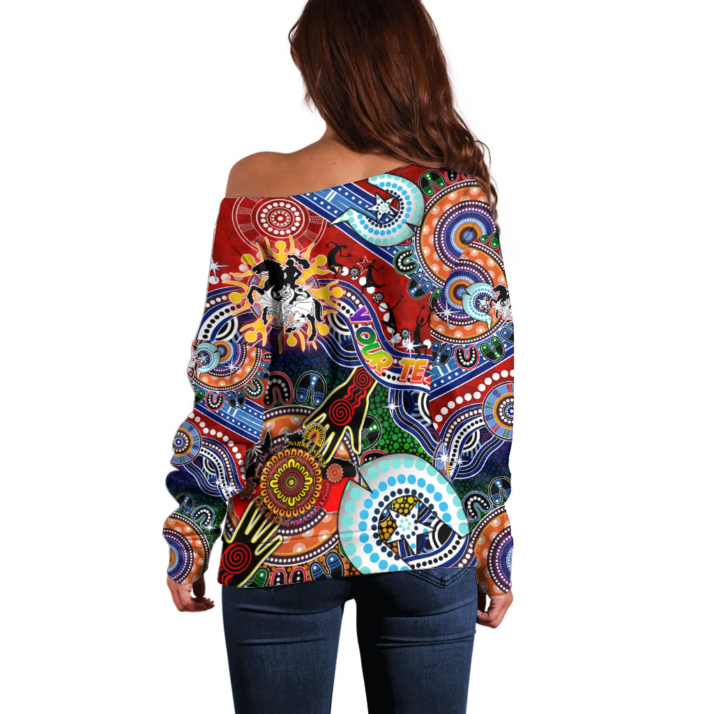 Personalised Dragons NAIDOC Week 2024 Off Shoulder Sweater Australia Aboriginal Dot Painting