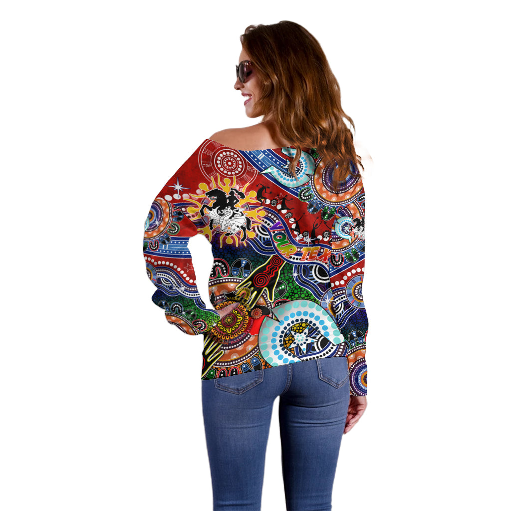 Personalised Dragons NAIDOC Week 2024 Off Shoulder Sweater Australia Aboriginal Dot Painting