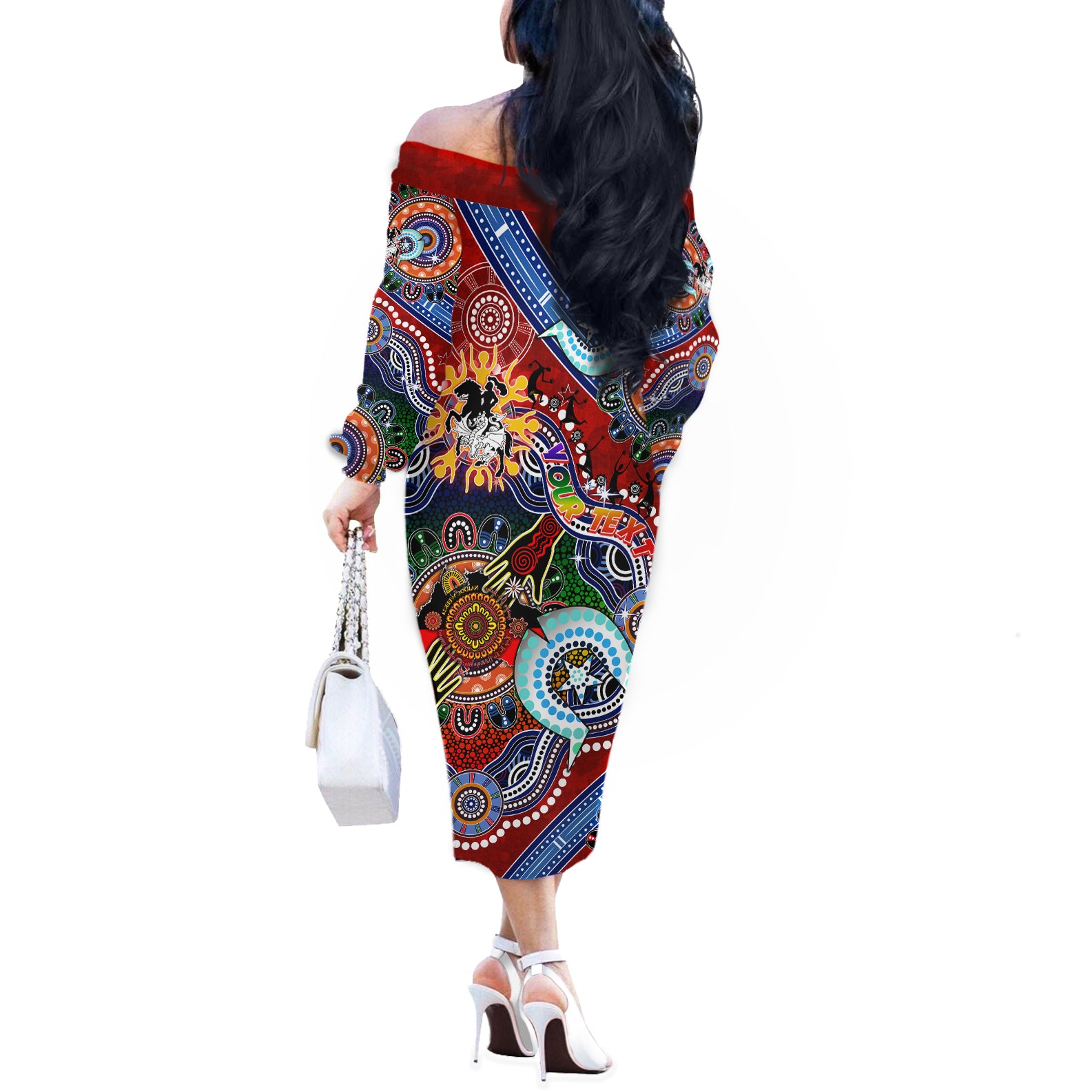 Personalised Dragons NAIDOC Week 2024 Off The Shoulder Long Sleeve Dress Australia Aboriginal Dot Painting