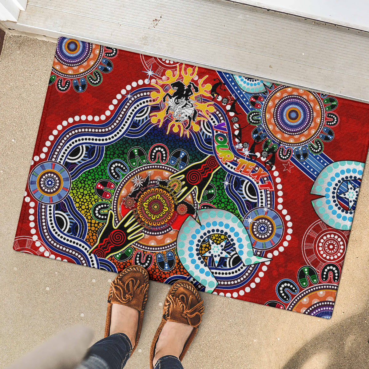 Personalised Dragons NAIDOC Week 2024 Rubber Doormat Australia Aboriginal Dot Painting