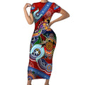 Personalised Dragons NAIDOC Week 2024 Short Sleeve Bodycon Dress Australia Aboriginal Dot Painting