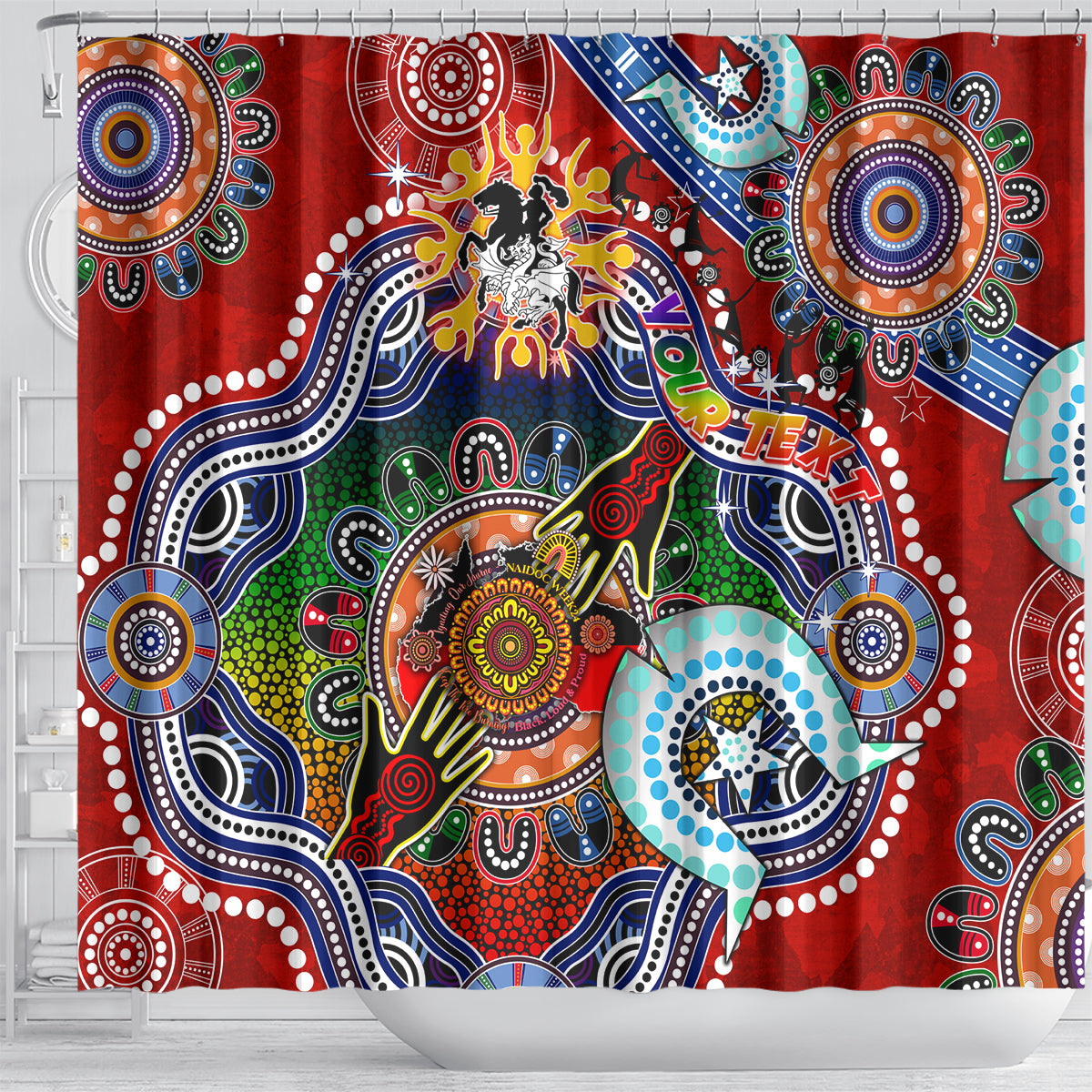 Personalised Dragons NAIDOC Week 2024 Shower Curtain Australia Aboriginal Dot Painting