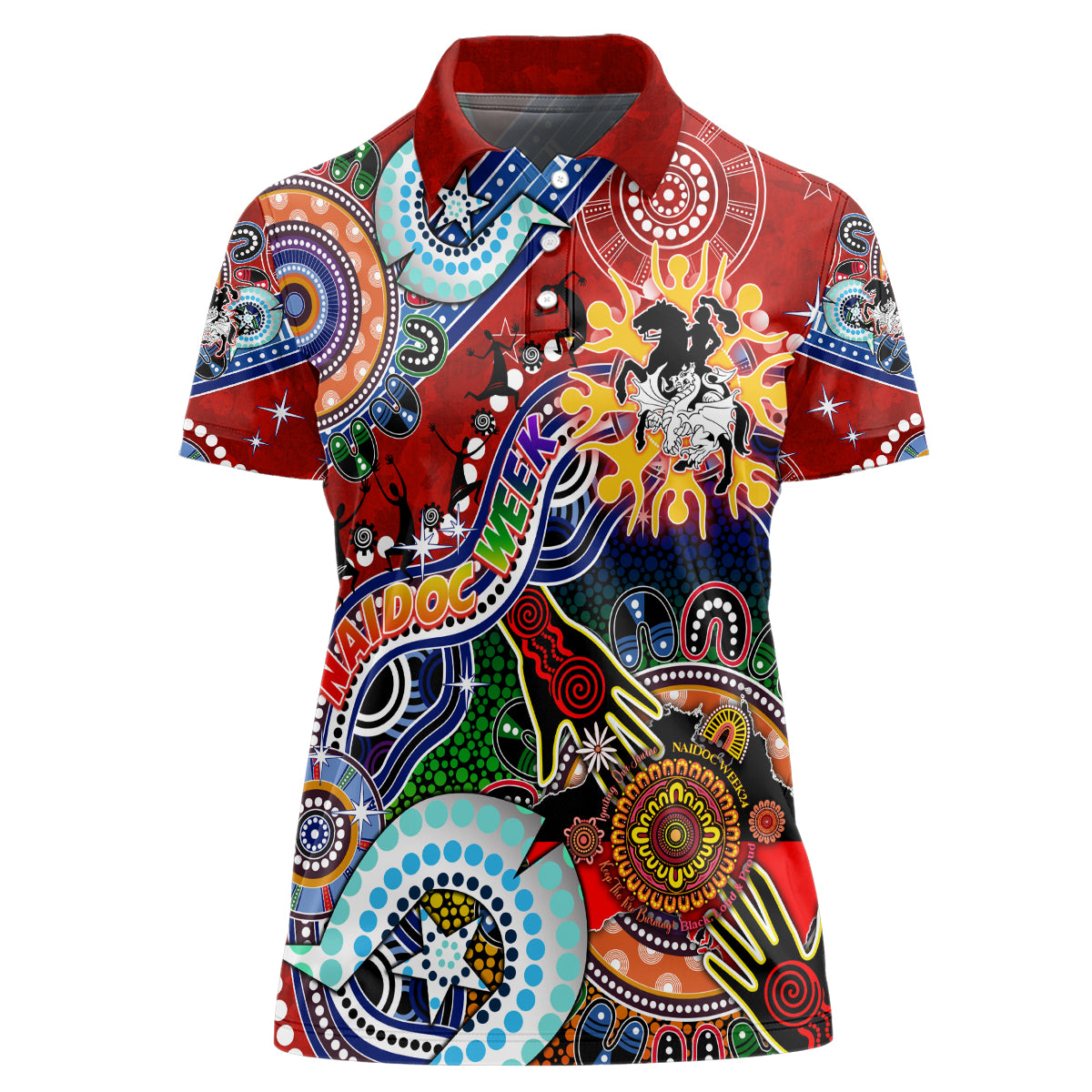 Personalised Dragons NAIDOC Week 2024 Women Polo Shirt Australia Aboriginal Dot Painting