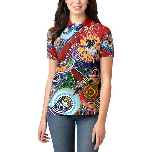 Personalised Dragons NAIDOC Week 2024 Women Polo Shirt Australia Aboriginal Dot Painting