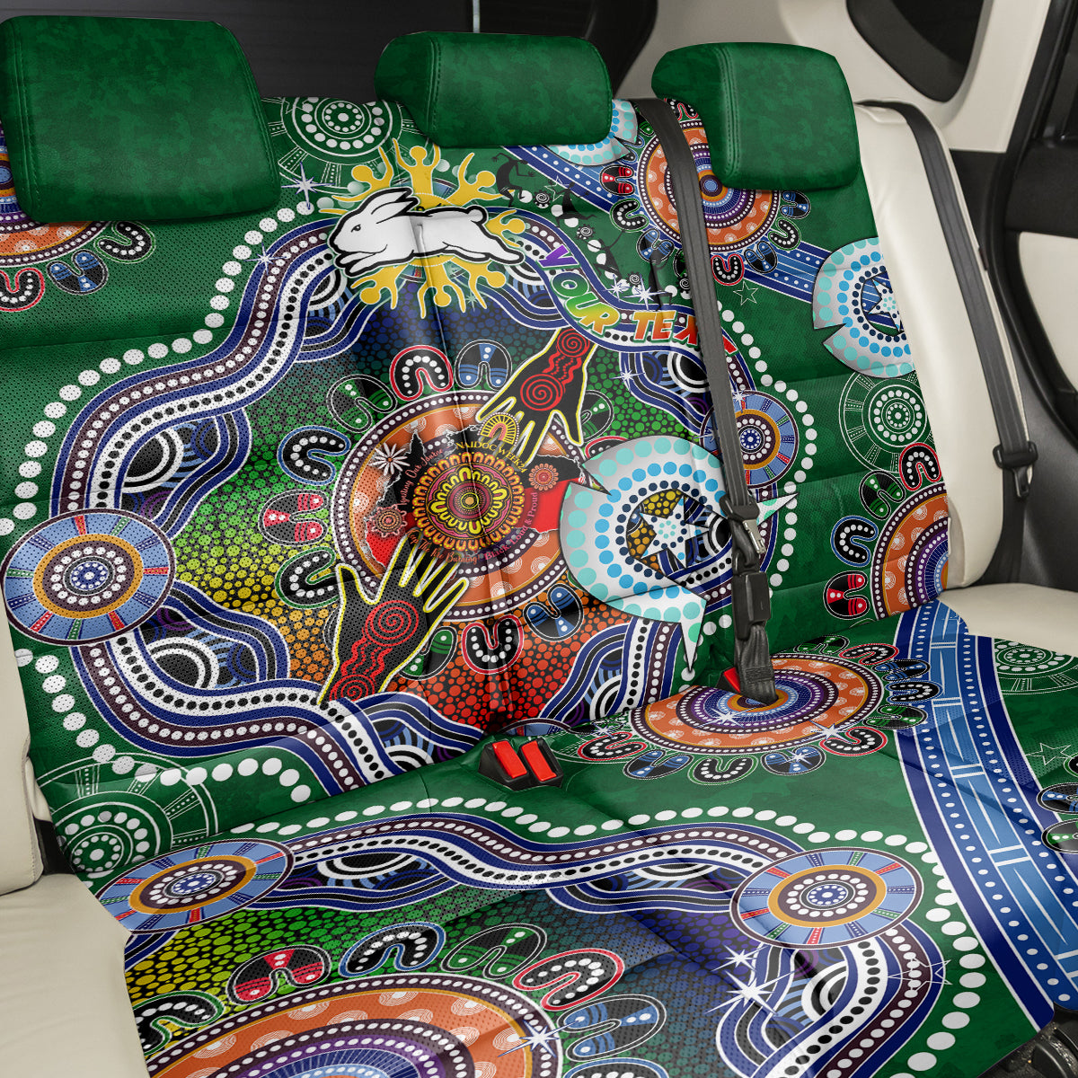 Personalised Rabbitohs NAIDOC Week 2024 Back Car Seat Cover Australia Aboriginal Dot Painting