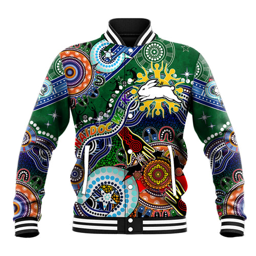 Personalised Rabbitohs NAIDOC Week 2024 Baseball Jacket Australia Aboriginal Dot Painting