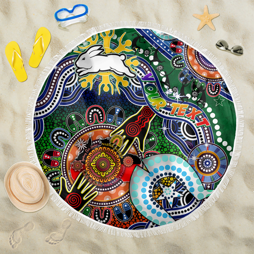 Personalised Rabbitohs NAIDOC Week 2024 Beach Blanket Australia Aboriginal Dot Painting