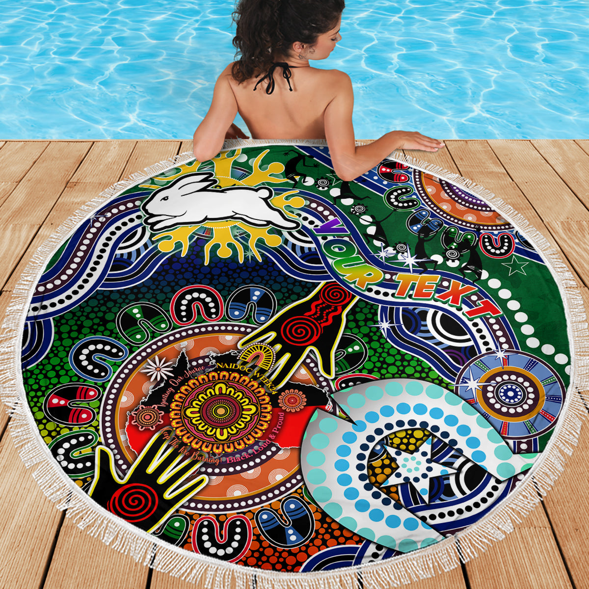Personalised Rabbitohs NAIDOC Week 2024 Beach Blanket Australia Aboriginal Dot Painting