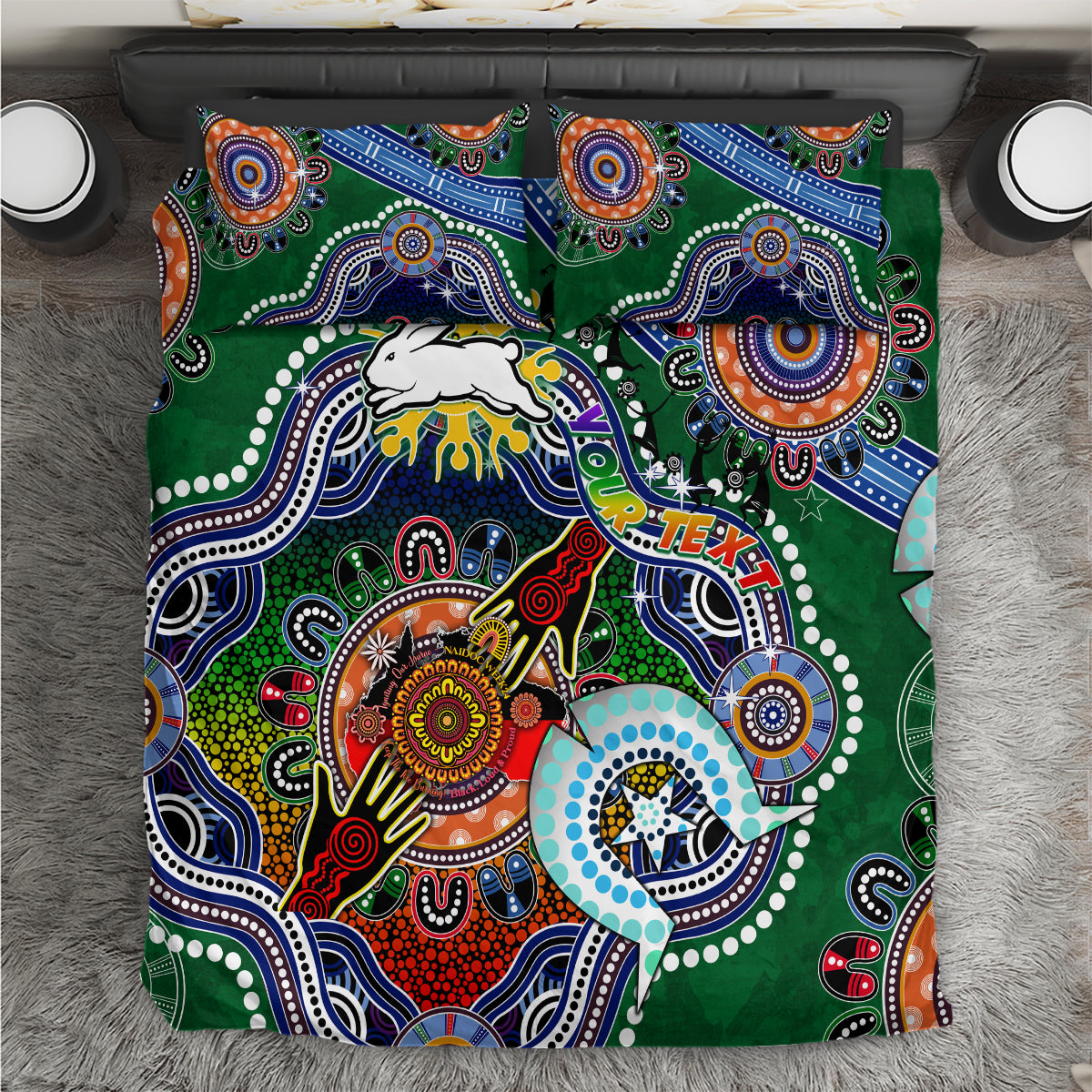 Personalised Rabbitohs NAIDOC Week 2024 Bedding Set Australia Aboriginal Dot Painting