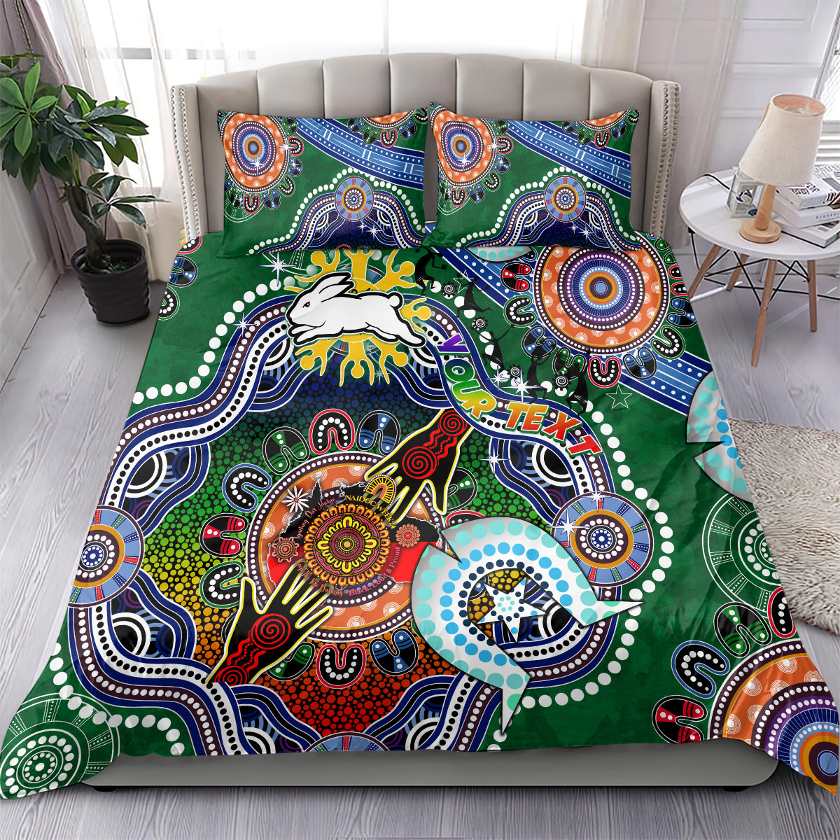 Personalised Rabbitohs NAIDOC Week 2024 Bedding Set Australia Aboriginal Dot Painting