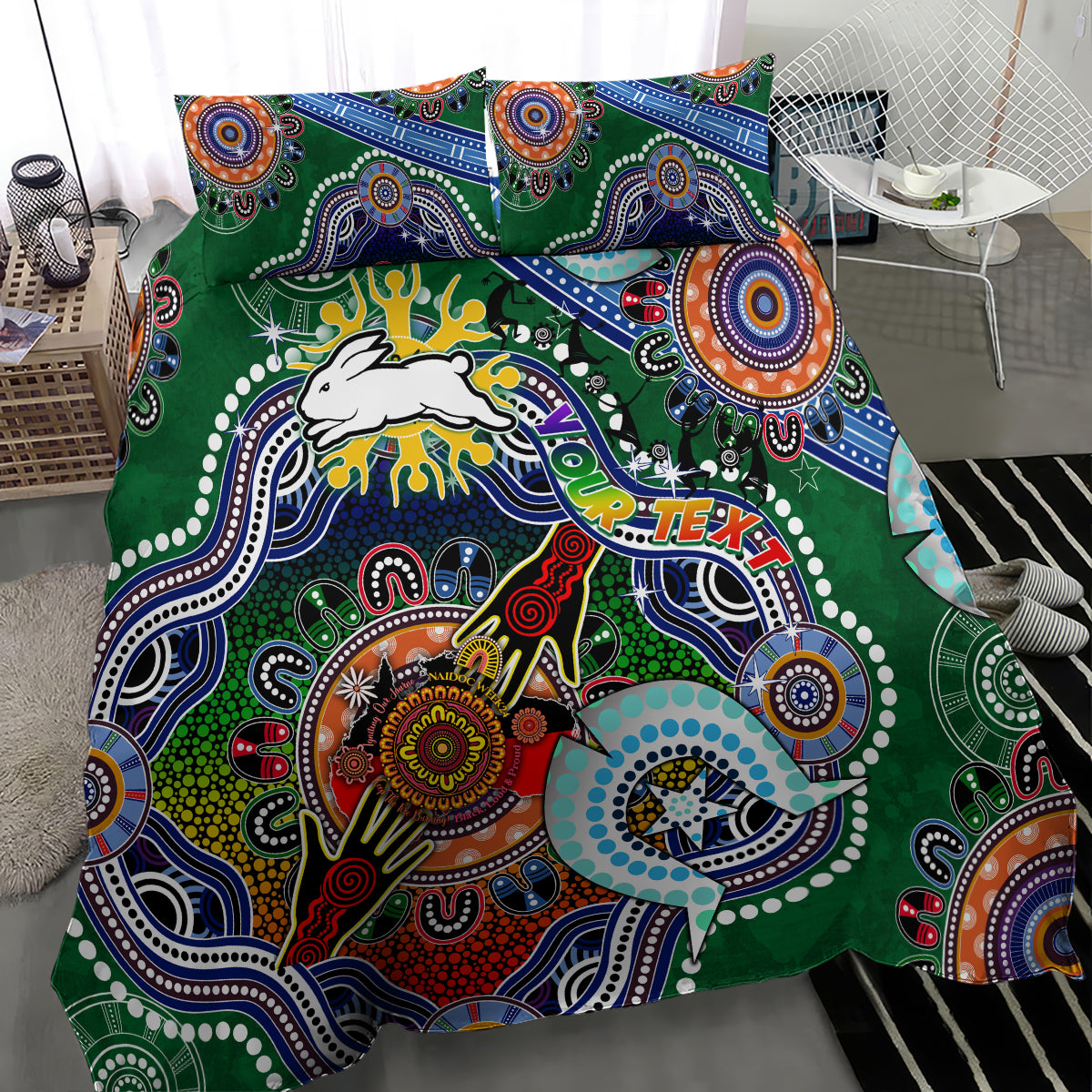 Personalised Rabbitohs NAIDOC Week 2024 Bedding Set Australia Aboriginal Dot Painting