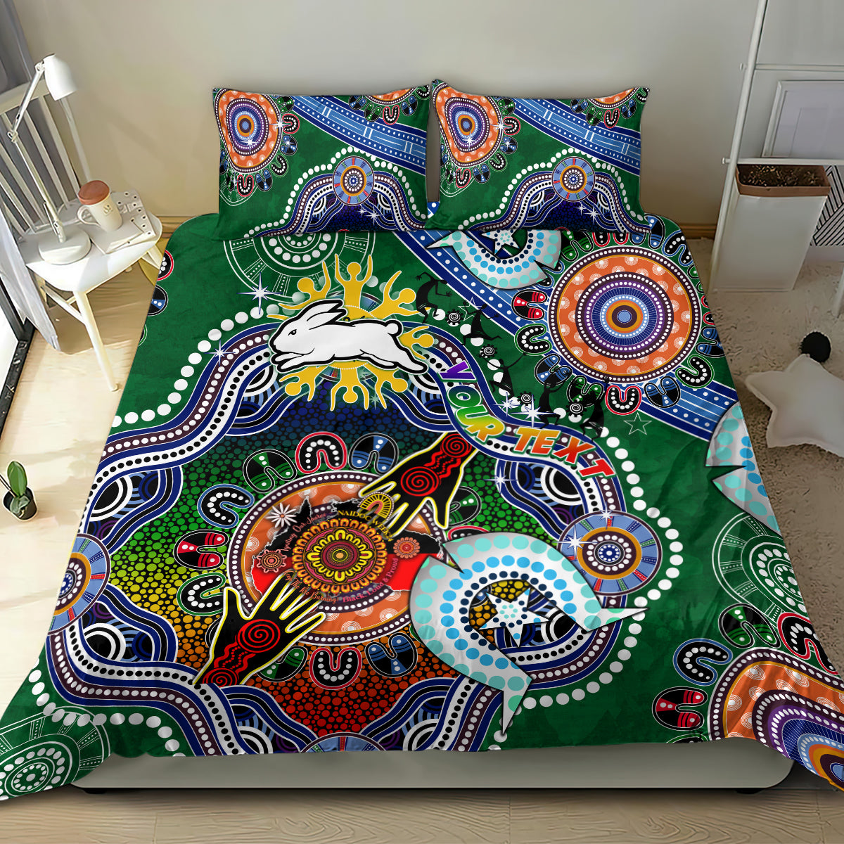 Personalised Rabbitohs NAIDOC Week 2024 Bedding Set Australia Aboriginal Dot Painting