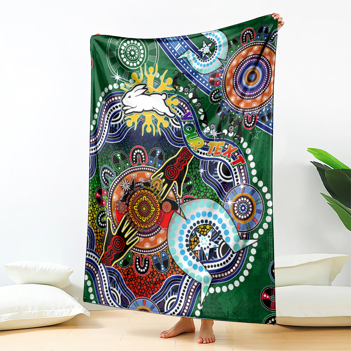 Personalised Rabbitohs NAIDOC Week 2024 Blanket Australia Aboriginal Dot Painting