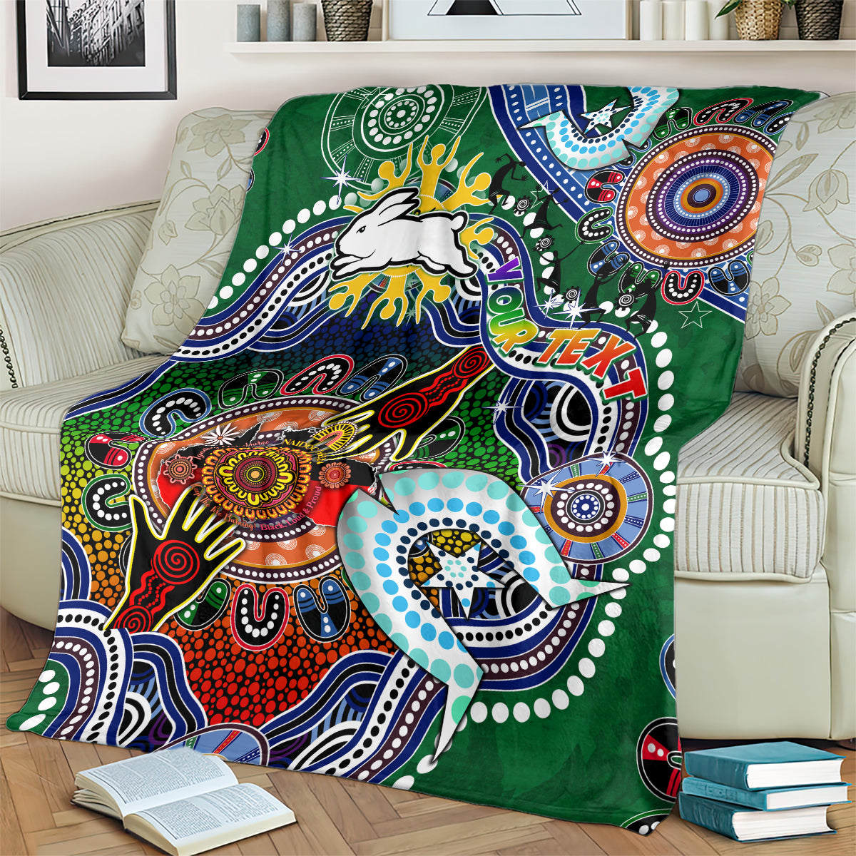 Personalised Rabbitohs NAIDOC Week 2024 Blanket Australia Aboriginal Dot Painting