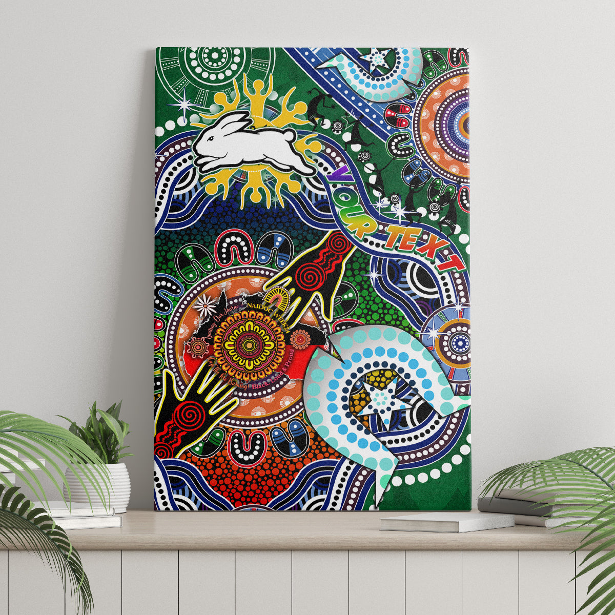 Personalised Rabbitohs NAIDOC Week 2024 Canvas Wall Art Australia Aboriginal Dot Painting