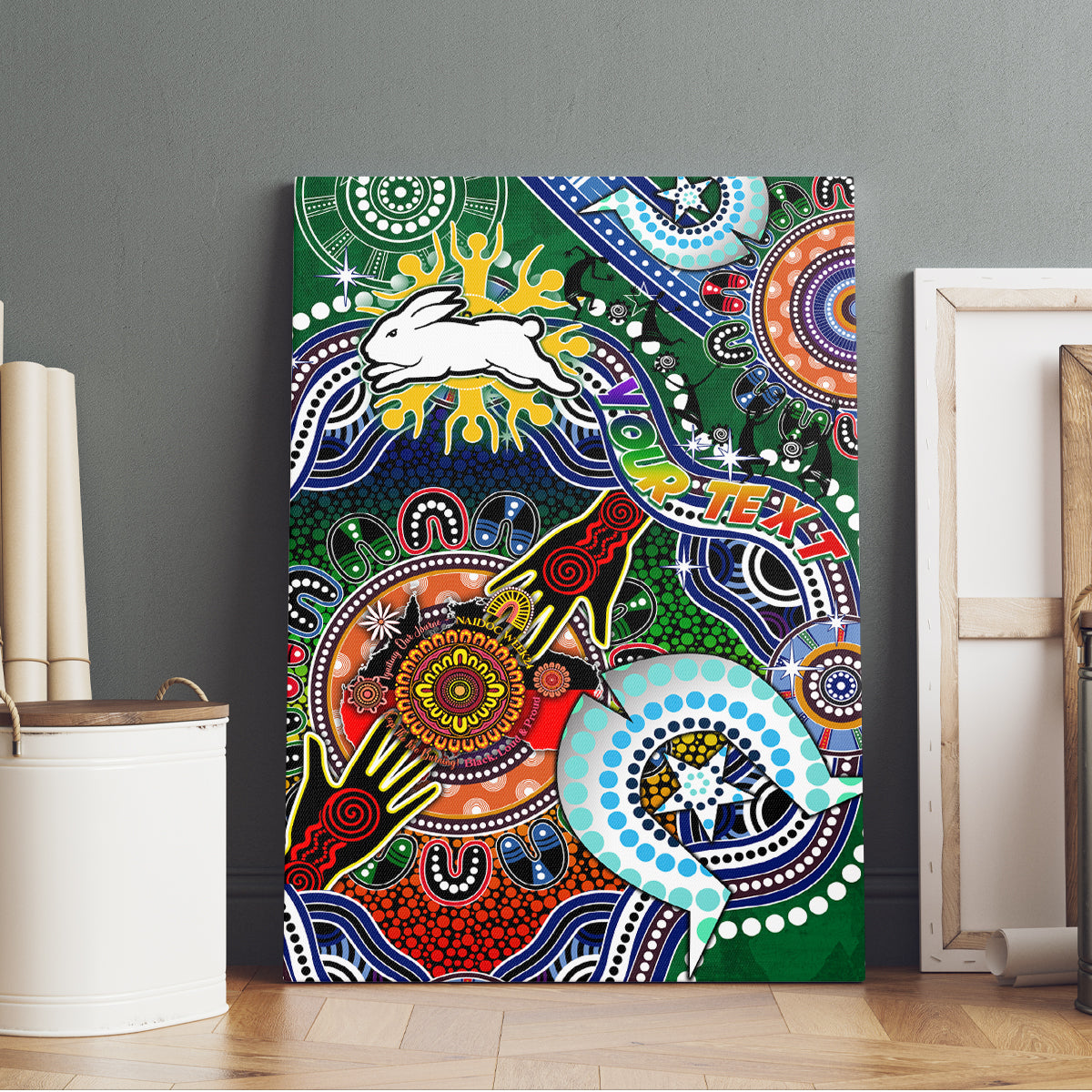 Personalised Rabbitohs NAIDOC Week 2024 Canvas Wall Art Australia Aboriginal Dot Painting