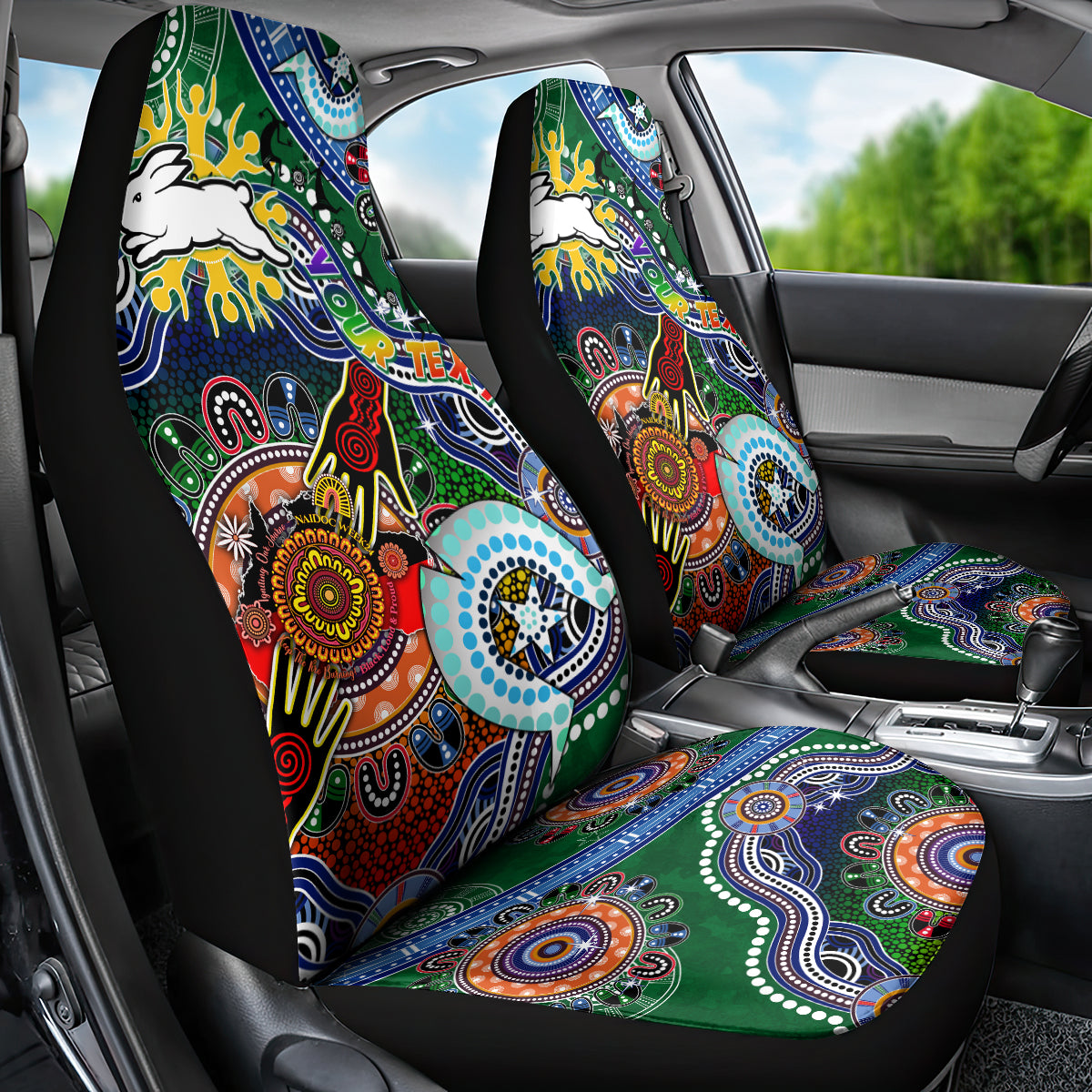 Personalised Rabbitohs NAIDOC Week 2024 Car Seat Cover Australia Aboriginal Dot Painting
