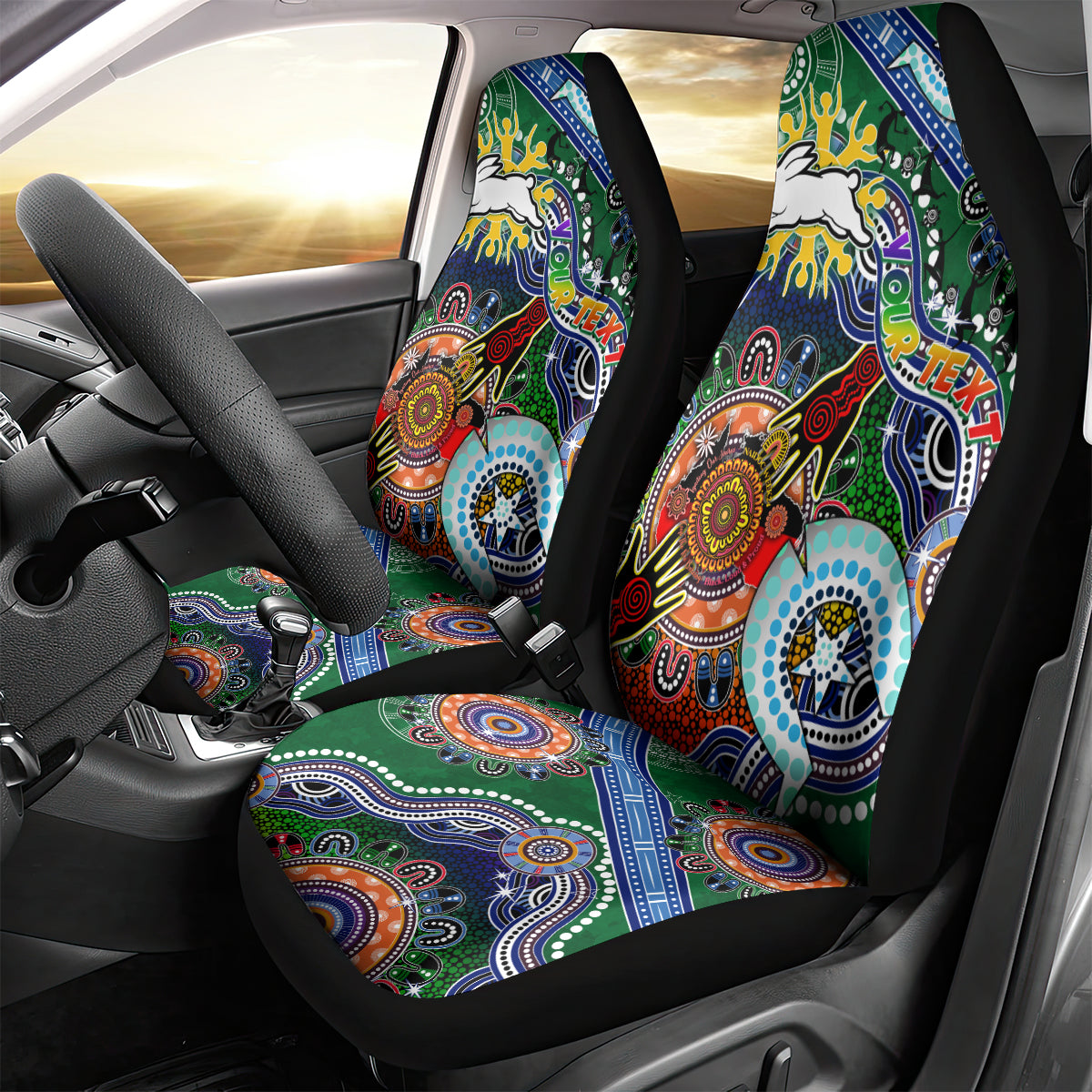 Personalised Rabbitohs NAIDOC Week 2024 Car Seat Cover Australia Aboriginal Dot Painting