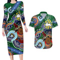 Personalised Rabbitohs NAIDOC Week 2024 Couples Matching Long Sleeve Bodycon Dress and Hawaiian Shirt Australia Aboriginal Dot Painting