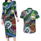Personalised Rabbitohs NAIDOC Week 2024 Couples Matching Long Sleeve Bodycon Dress and Hawaiian Shirt Australia Aboriginal Dot Painting