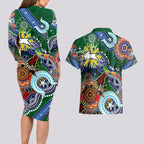 Personalised Rabbitohs NAIDOC Week 2024 Couples Matching Long Sleeve Bodycon Dress and Hawaiian Shirt Australia Aboriginal Dot Painting