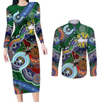 Personalised Rabbitohs NAIDOC Week 2024 Couples Matching Long Sleeve Bodycon Dress and Long Sleeve Button Shirt Australia Aboriginal Dot Painting