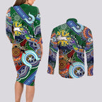 Personalised Rabbitohs NAIDOC Week 2024 Couples Matching Long Sleeve Bodycon Dress and Long Sleeve Button Shirt Australia Aboriginal Dot Painting
